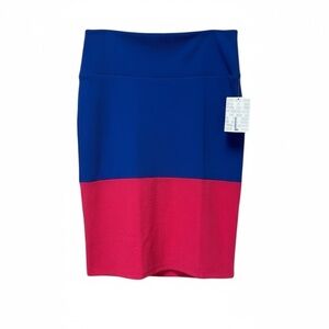 Blue Pink Colorblock Pencil Midi Skirt Stretch Large NWT